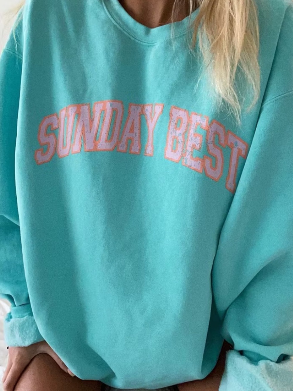 Sunday Best Sweatshirt Size Large Teal Oversized Comfy Loungewear (V)‎